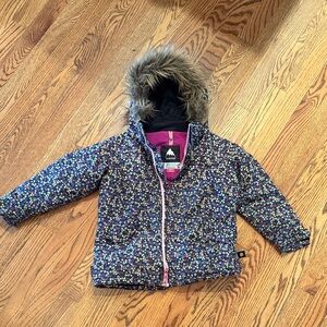 Burton 4T Winter Jacket Floral Hooded Jacket with Faux Fur Trim